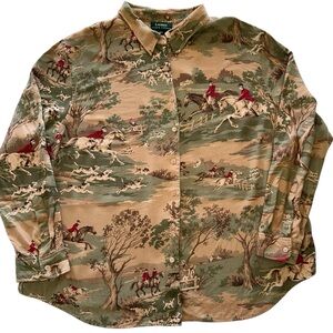 Vtg Style Ralph Lauren Horse Dog Equestrian English Hunt Shirt Womens 3X *READ